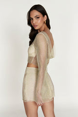 Hilton Diamante Mesh Cowl Top - Cream