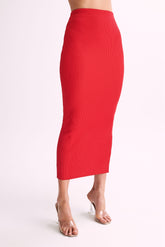 Kaesha Split Maxi Knitted Skirt - Red