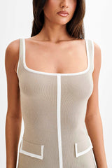 Eimear Contrast Knit Midi Dress - Taupe & Ivory