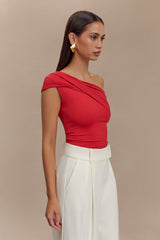 Solene One Shoulder Recycled Nylon Twist Top - Ruby