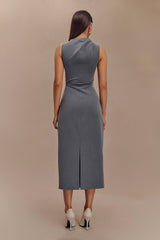 Taylor Draped Crepe Midi Dress - Charcoal Marle