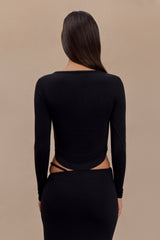 Natalia Modal Buckle Long Sleeve Top - Black