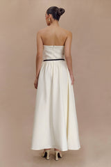 Penny Strapless Contrast Midi Dress - Ivory & Burgundy