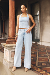 Caitlin Mid Rise Denim Flare Jeans - Light Blue