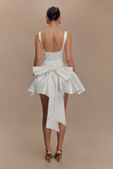 Felicia Satin Mini Dress With Bow - White