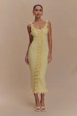 Shay Lace Ruffle Knit Midi Dress - Lemon