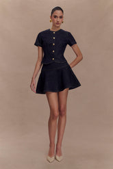 Bethany Short Sleeve Buttoned Denim Top - Washed Indigo Blue