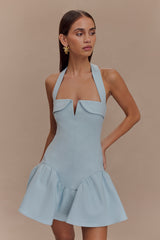Calipso Halter Mini Dress - Cornflower Blue