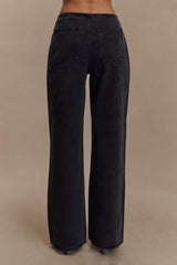 Caitlin Mid Rise Denim Flare Jeans - Washed Black