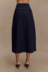 Cecilia Denim A-Line Midi Skirt - Indigo Blue
