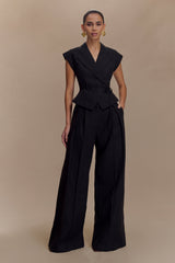 Raya Mid Rise Wide Leg Linen Pant - Black