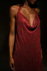 Meilani Low Back Diamante Mesh Mini Dress - Red