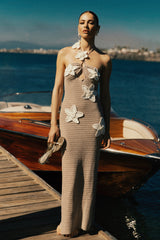 Kyla Floral Crochet Maxi Dress - Taupe/White