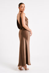 Gemima Satin Maxi Dress With Split - Mocha