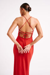 Sydney Straight Neck Slip Maxi Dress - Red