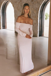 Emmeline Long Sleeve Rib Knit Midi Dress - Fairy Floss Pink