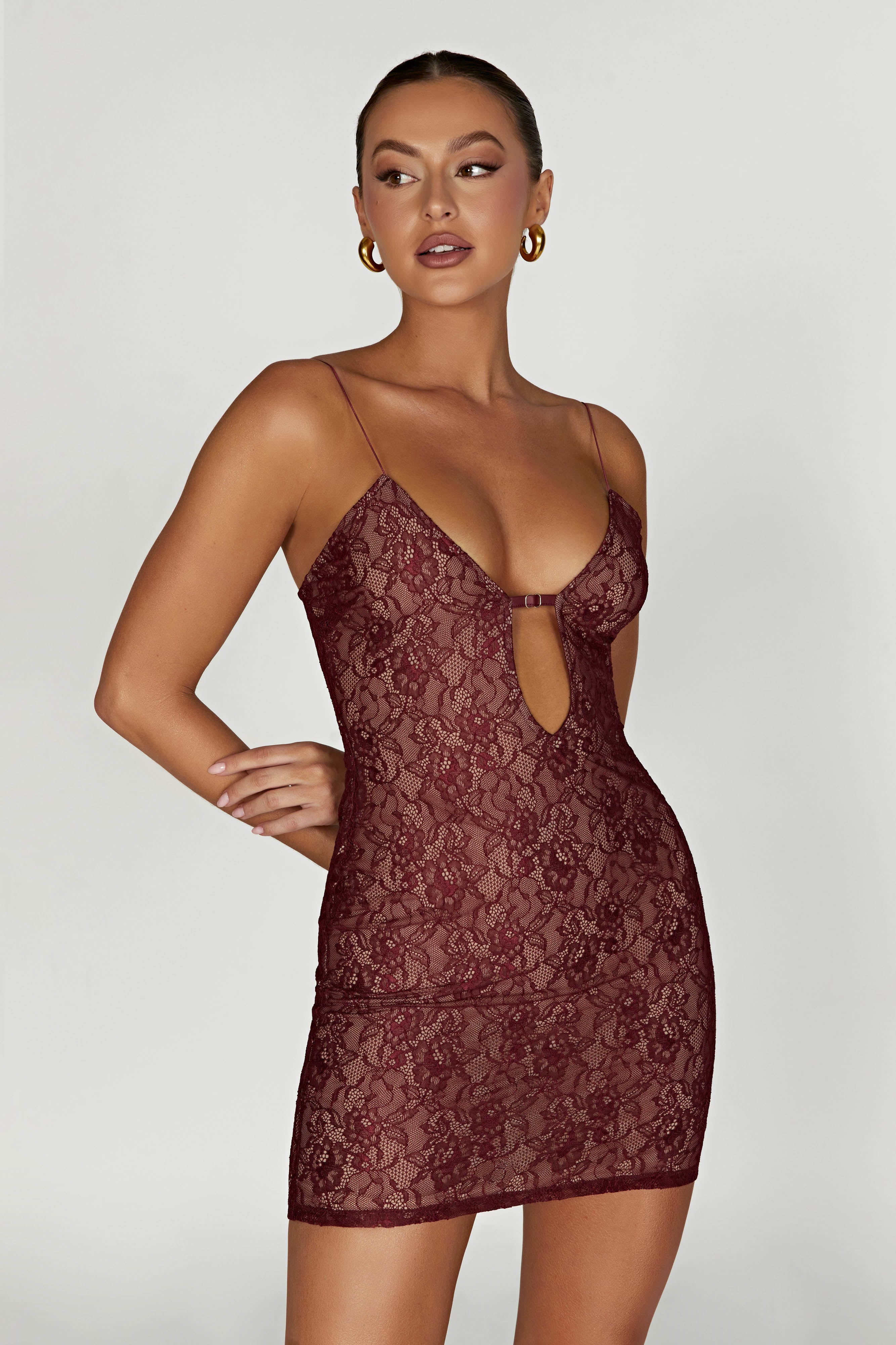 Juliet Lace Mini Dress - Wine