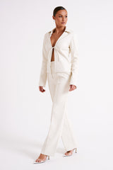 Dina Faux Leather Tie Up Top - Ivory