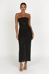 Waverly Strapless Diamante Midi Dress - Black