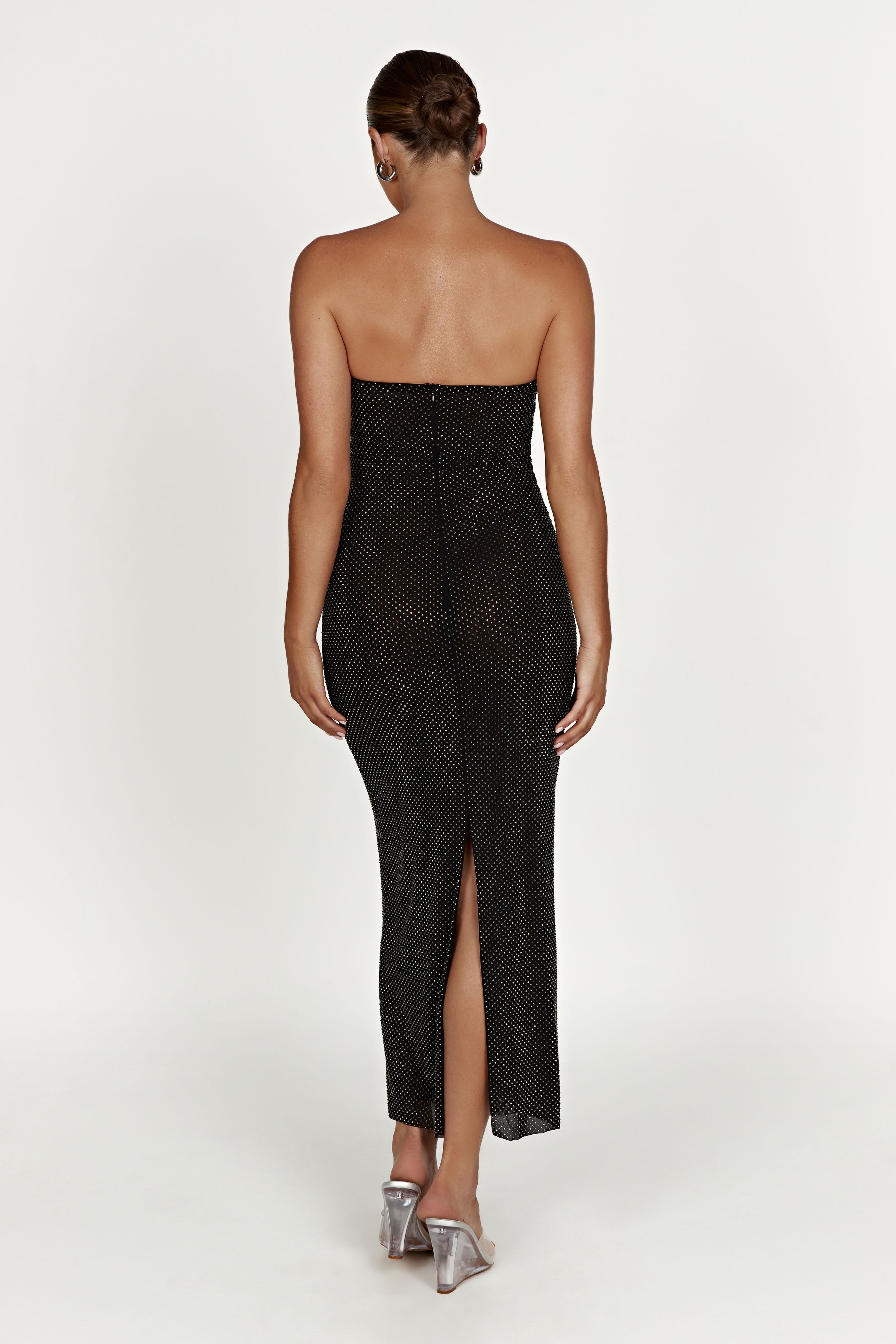 Waverly Strapless Diamante Midi Dress - Black