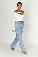Ceri Off Shoulder Long Sleeve Top - White