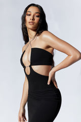 Jessa Diamante Rope Cut Out Midi Dress - Black
