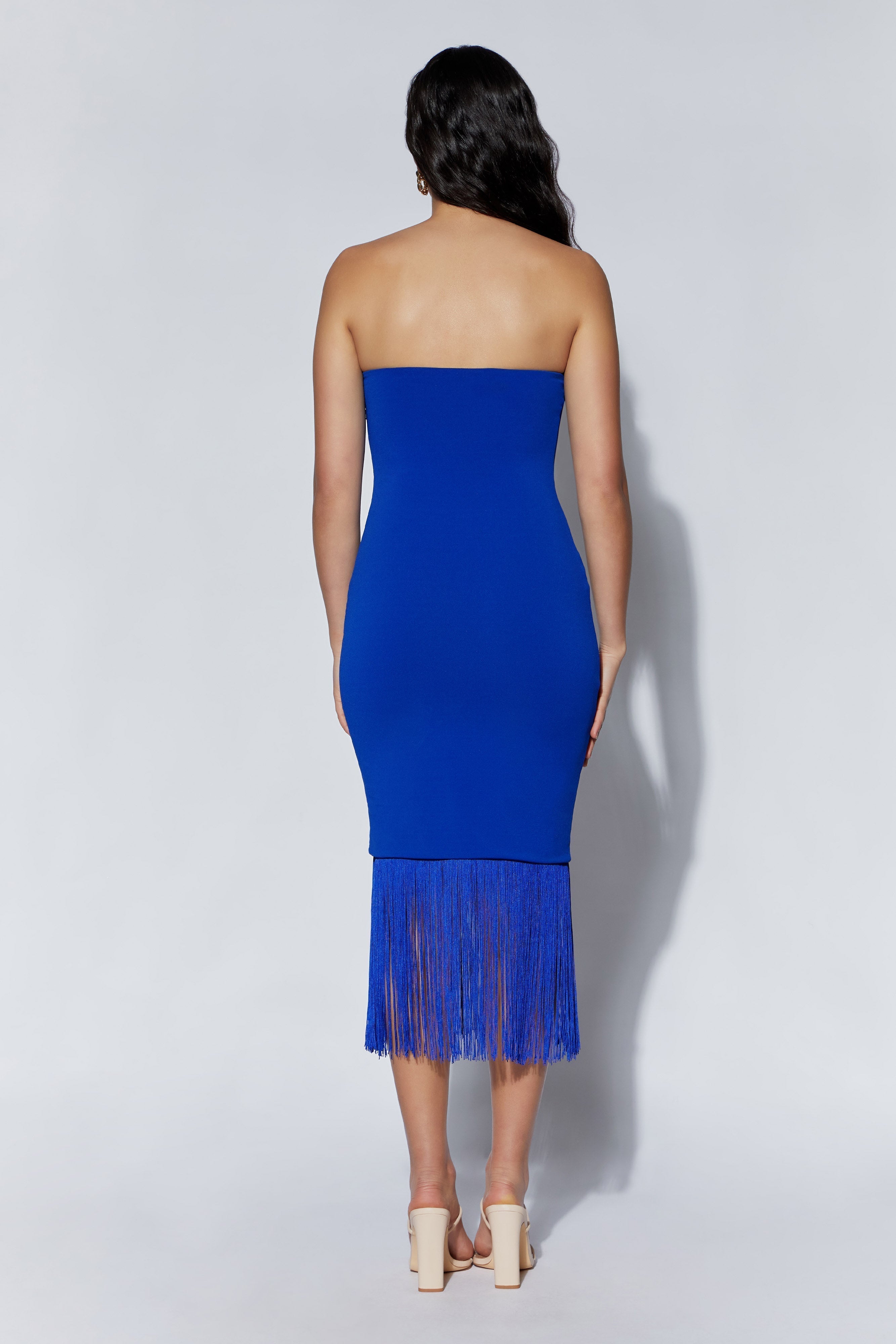 Zarina Strapless Fringe Dress - Persian Blue