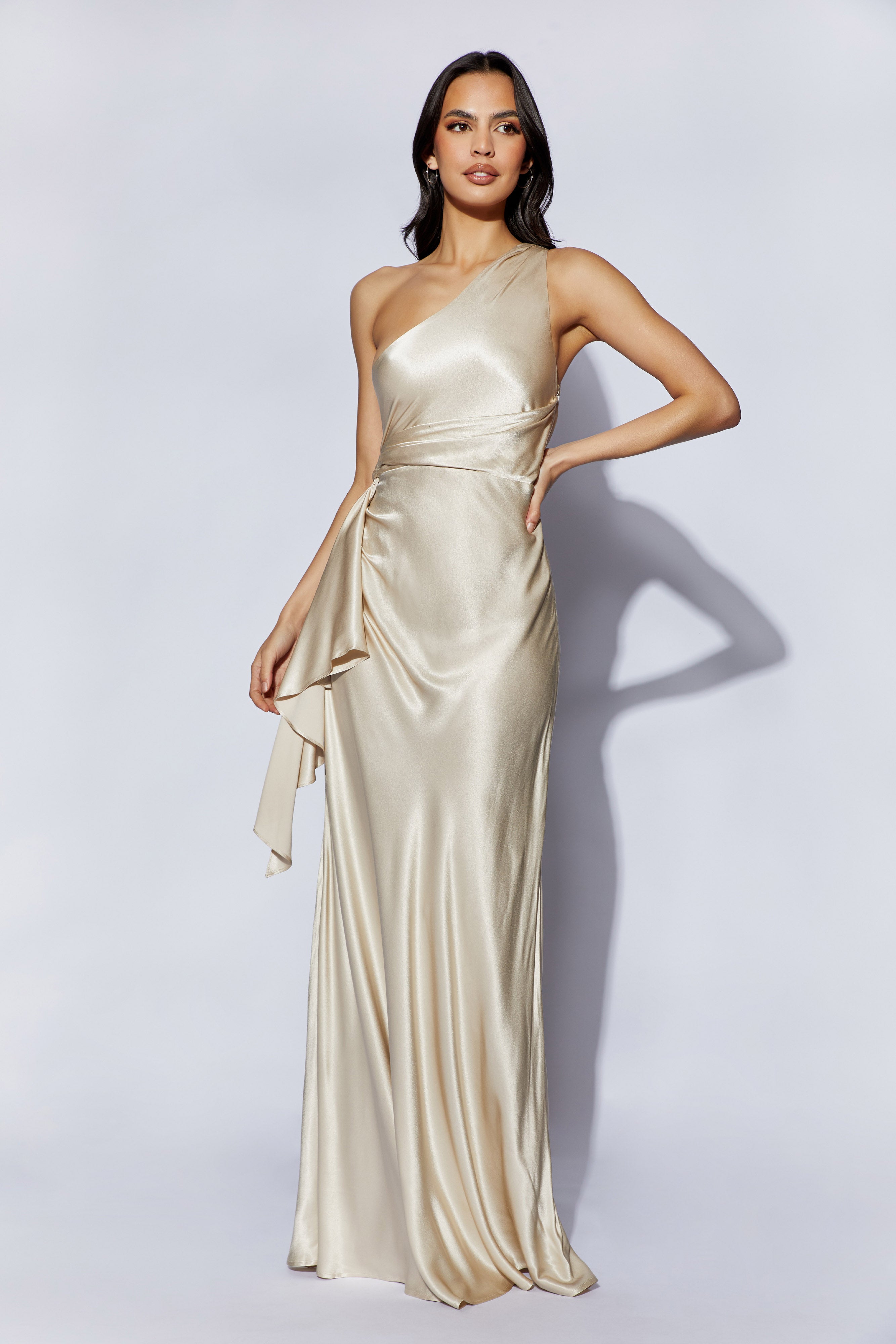 Calliope One Shoulder Maxi Dress - Blush Gold
