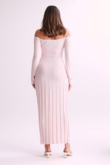 Emmeline Long Sleeve Rib Knit Midi Dress - Fairy Floss Pink