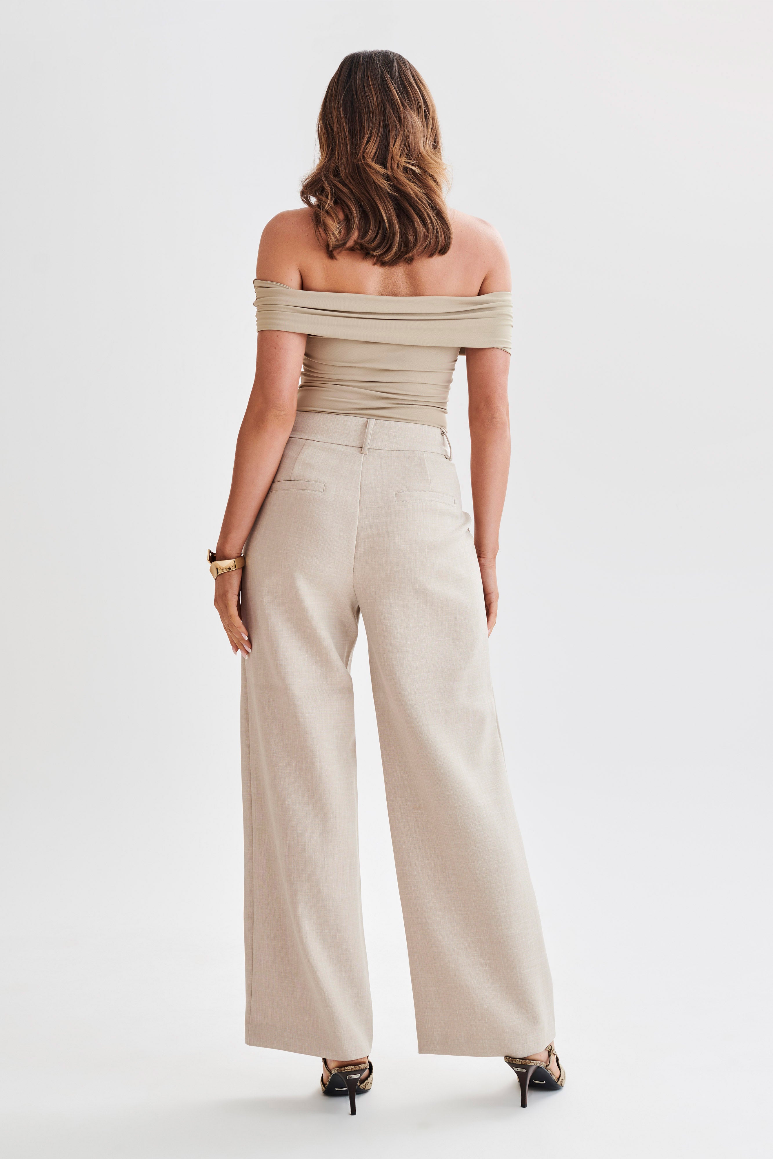 Meena Recycled Nylon Off Shoulder Top - Taupe