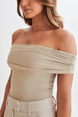 Meena Recycled Nylon Off Shoulder Top - Taupe