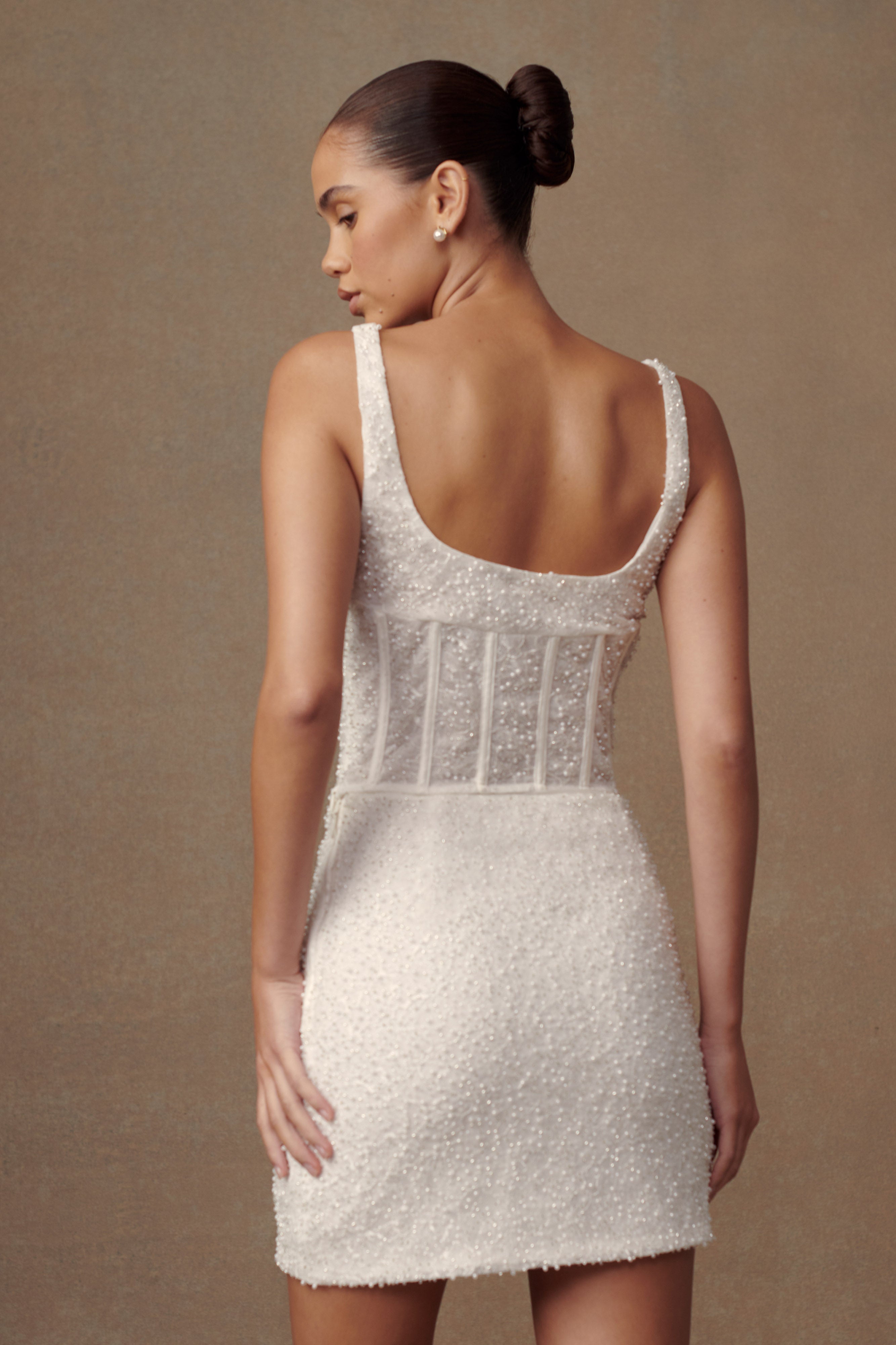 Skylar Pearl Beaded Mini Skirt - White