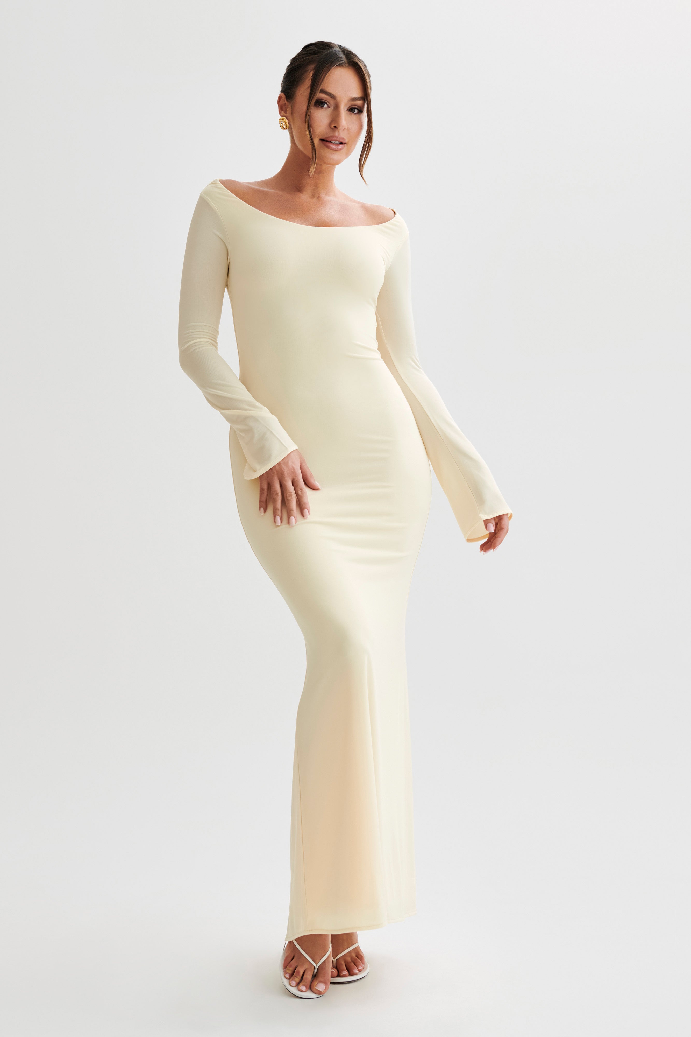 Millicent Slinky Long Sleeve Maxi Dress - Lemon