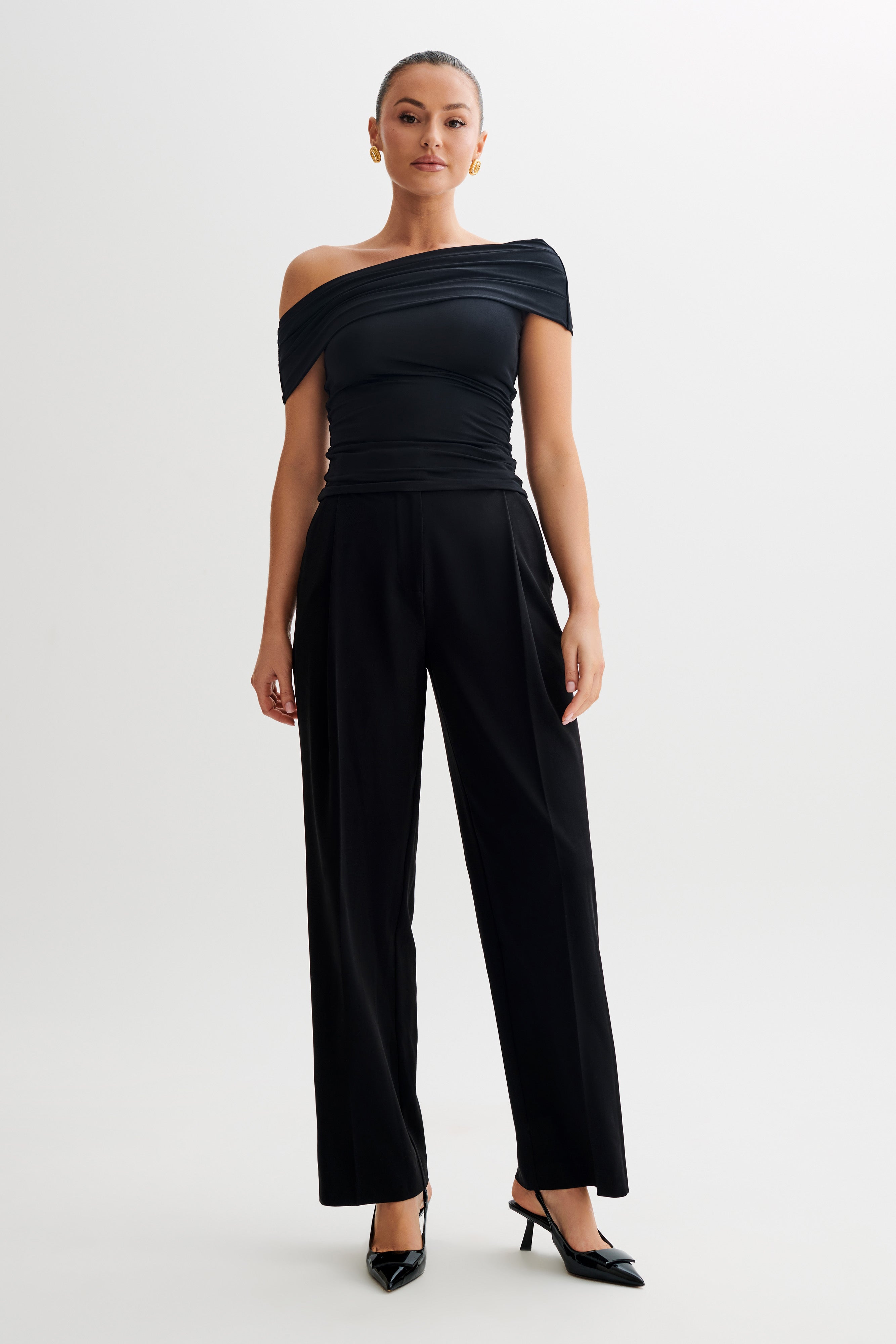 Cassandra Off Shoulder Slinky Top - Black