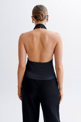 Seraphine Satin Halter Top - Black