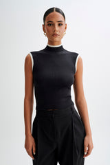 Laurina High Neck Contrast Top - Black