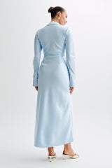 Whitley Satin Collared Maxi Dress - Ice Blue