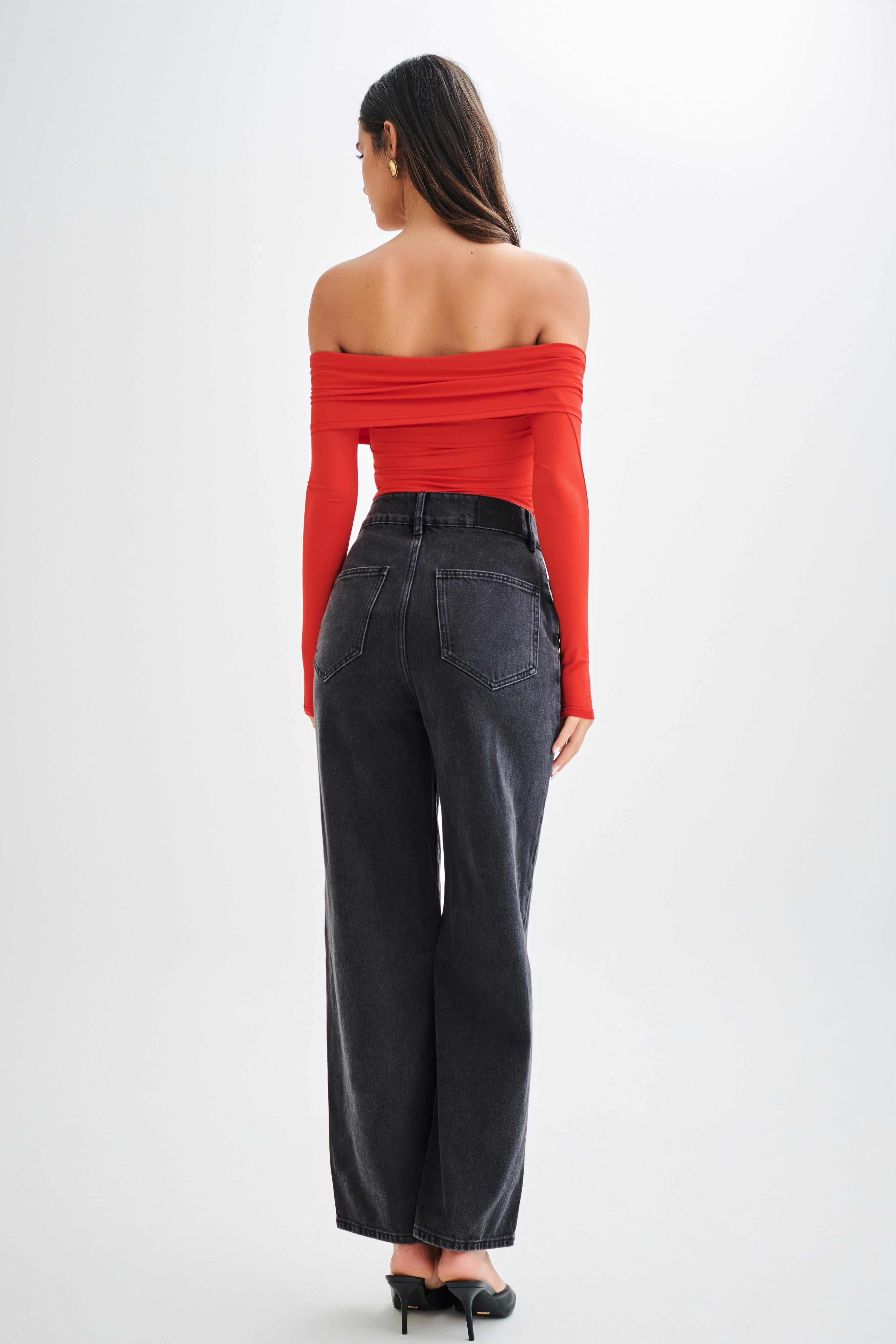 Prue Ruched Off Shoulder Long Sleeve Top - Pomegranate