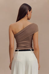 Solene One Shoulder Recycled Nylon Twist Top - Smoke
