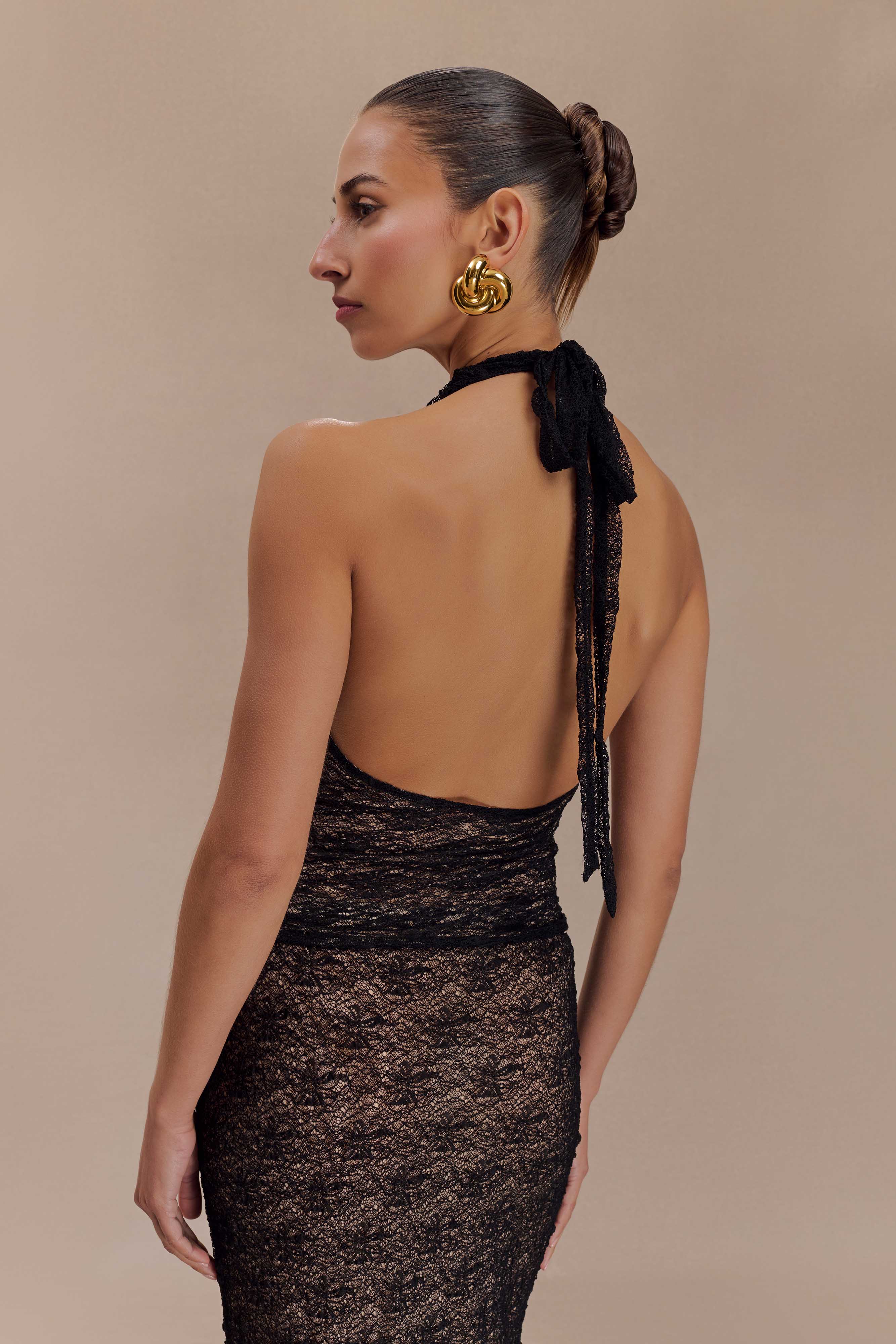 Asher Sheer Lace Halter Top - Black