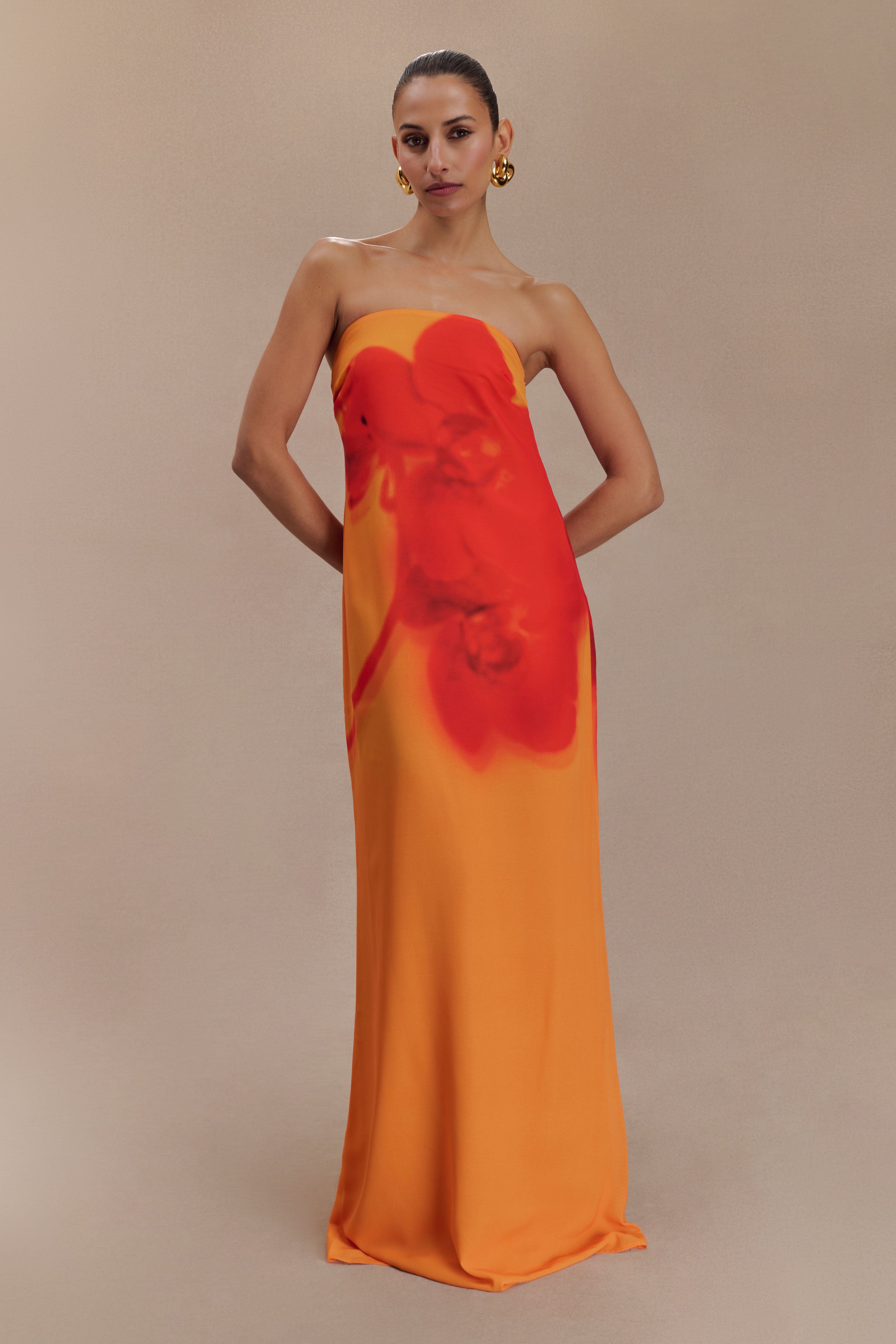 Amaya Strapless Chiffon Maxi Dress - Koi Orchid Print