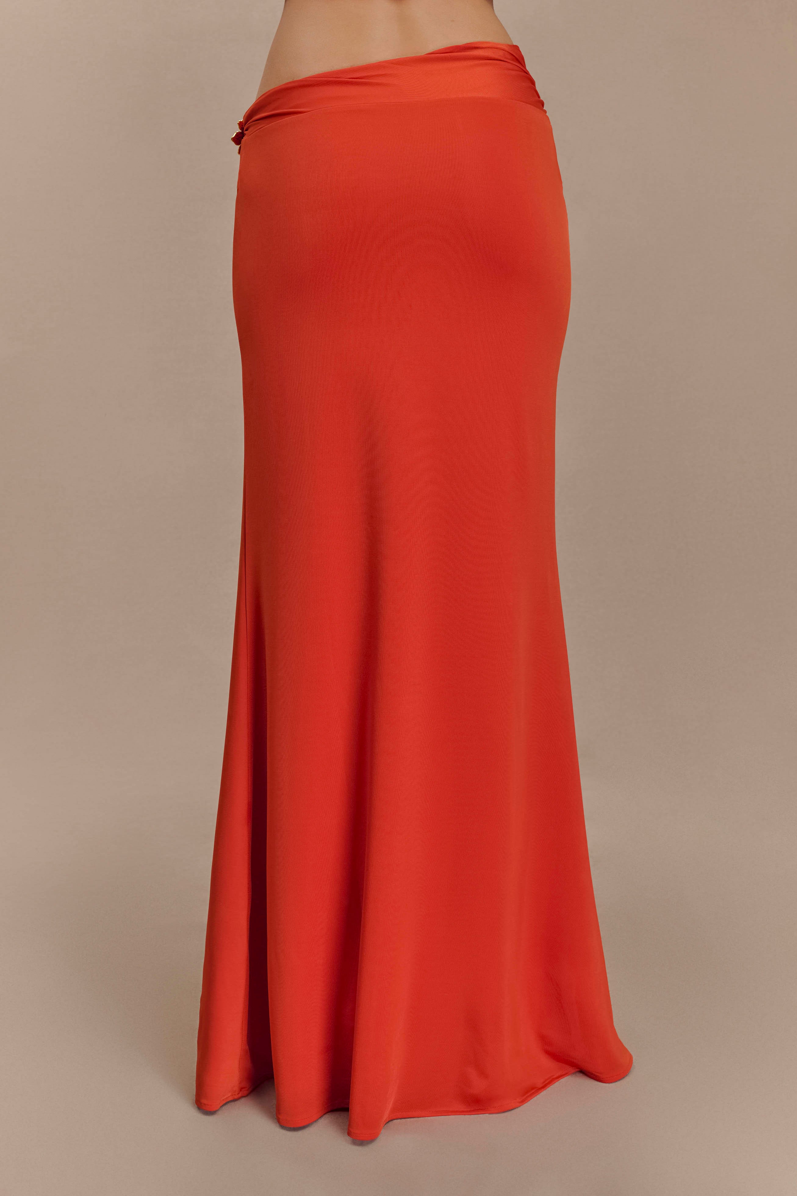 Ainsley Asymmetrical Maxi Skirt With Floral Hardware - Burnt Orange