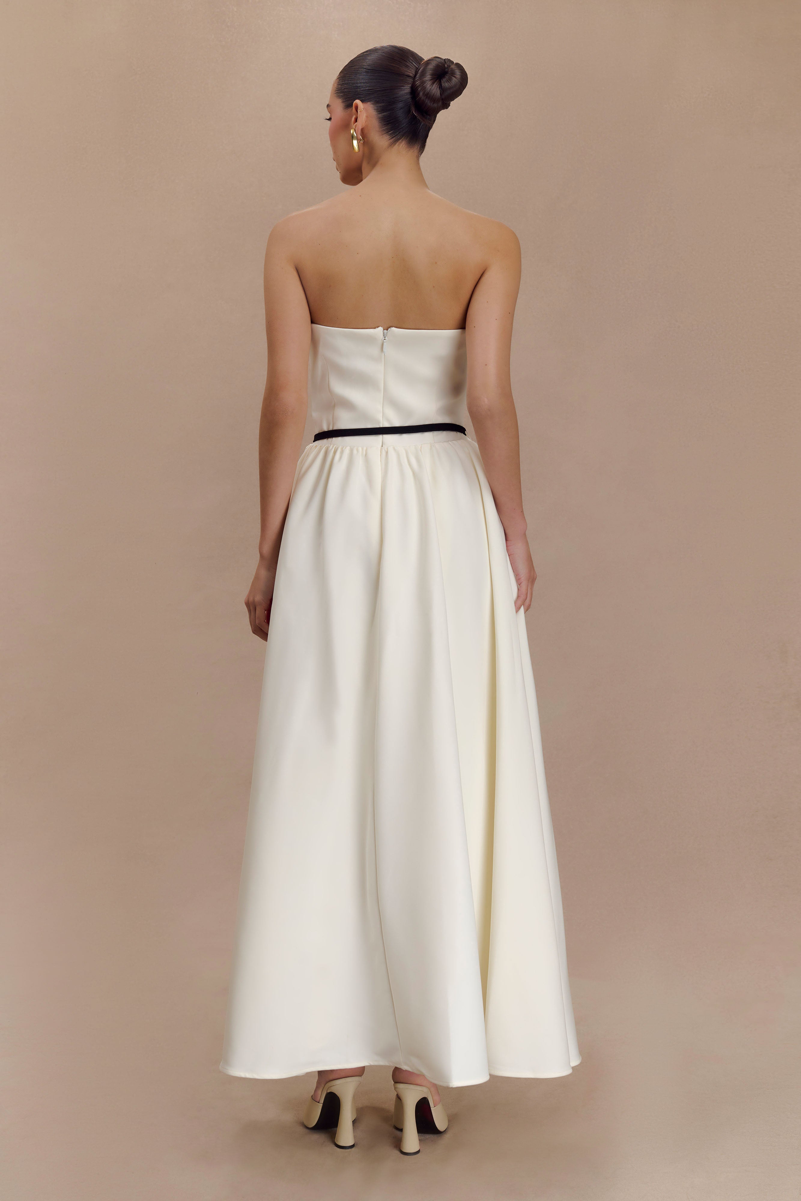 Penny Strapless Contrast Midi Dress - Ivory & Burgundy