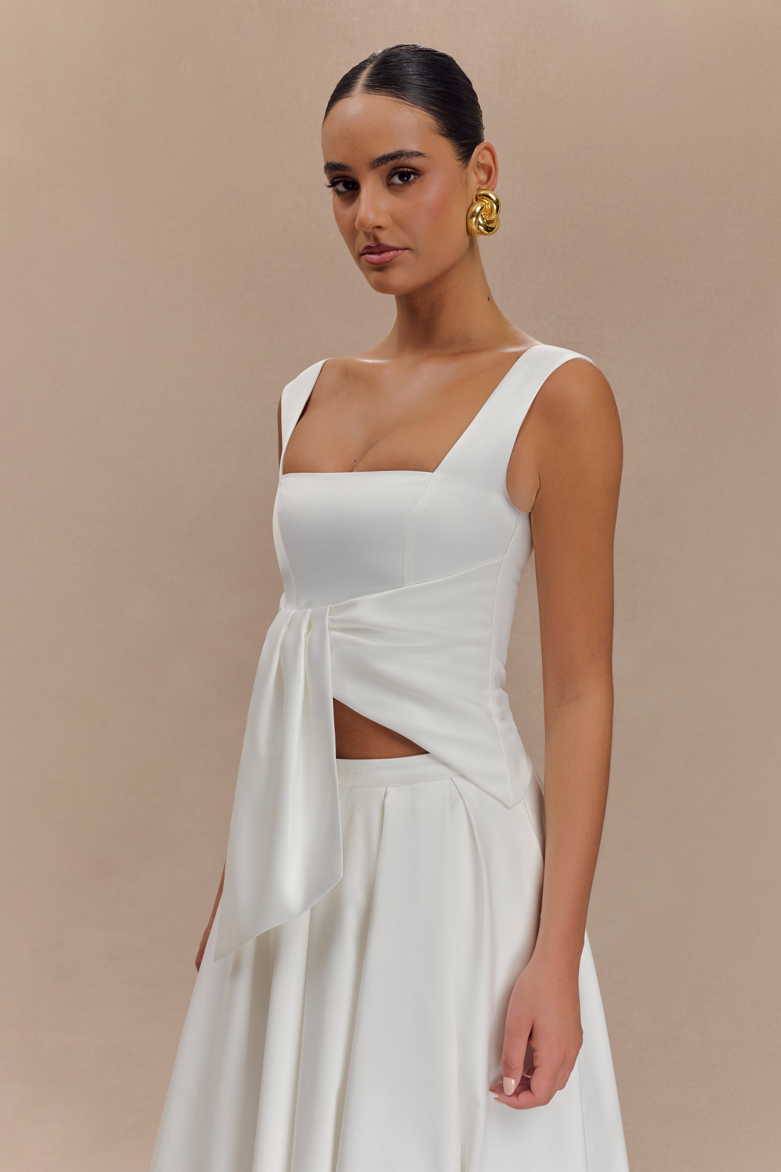 Bryony Satin Structured Sleeveless Top - White