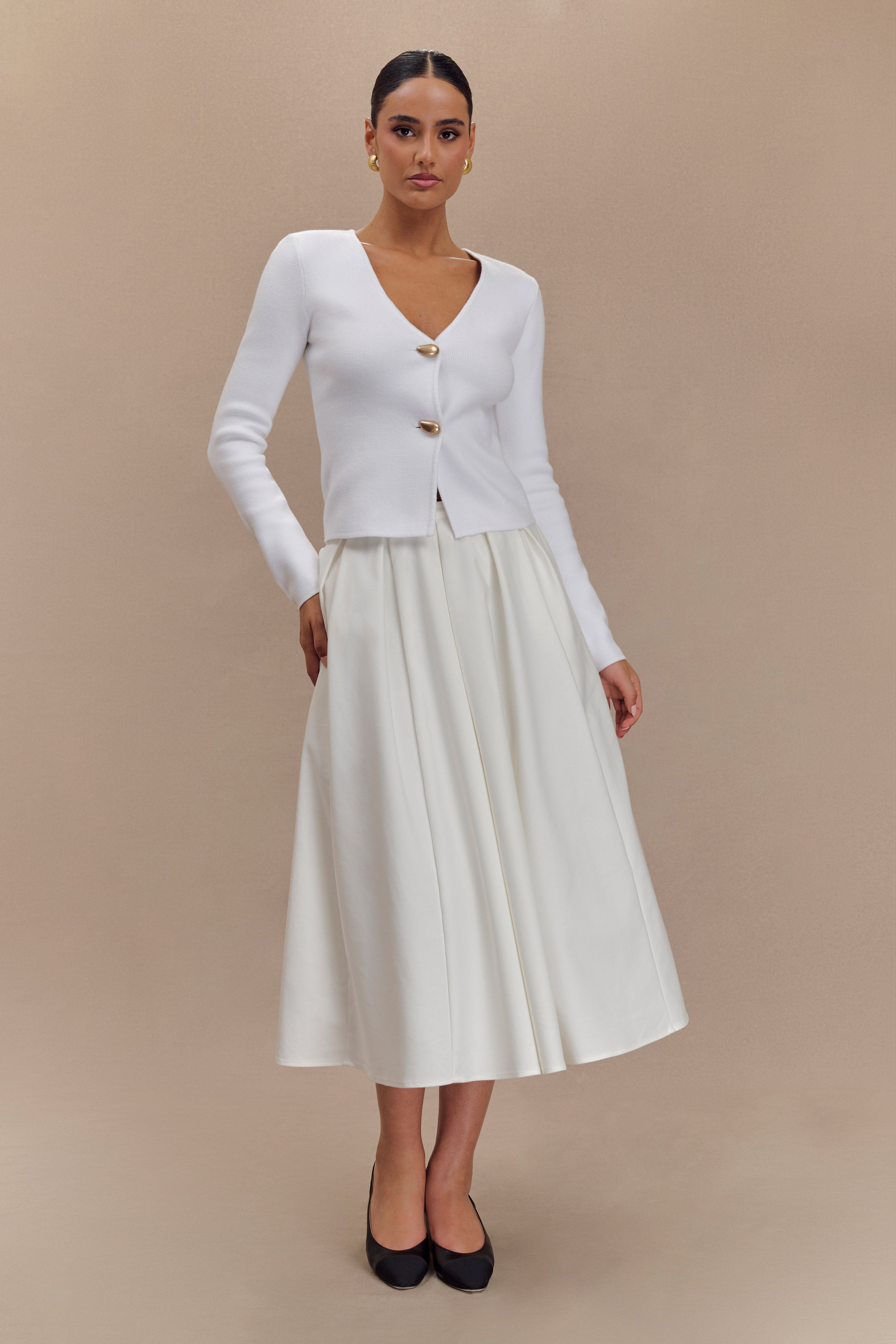 Veda Wide Sleeve Knit Cardigan - White