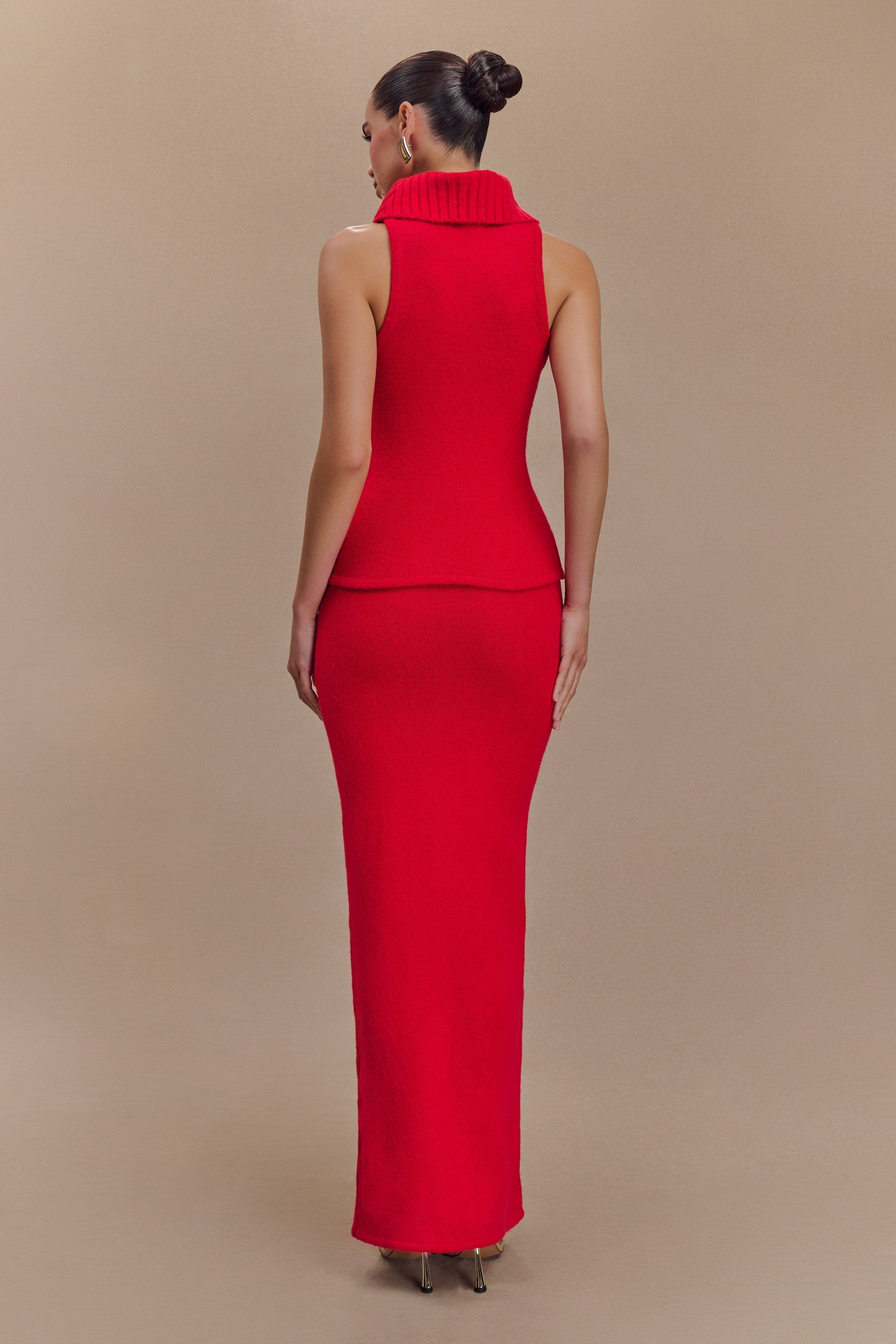 Elise Roll Neck Knit Top - Red