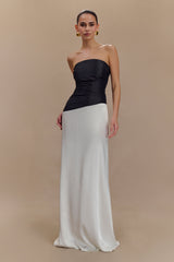 Serena Strapless Taffeta Maxi Dress - White/Black