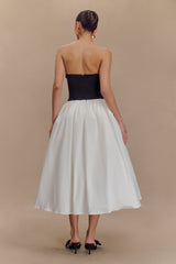 Elyssa Embroidered Contrast Midi Dress - Black/White