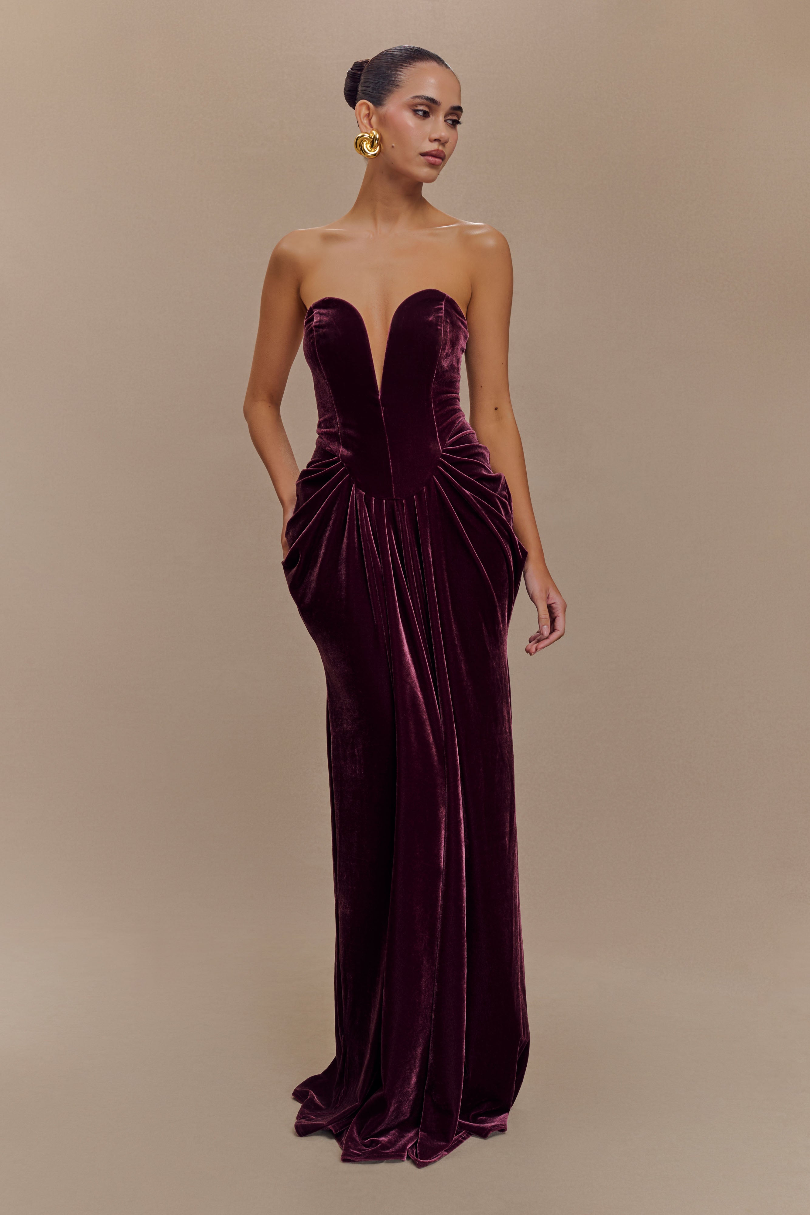 Paige Strapless Velvet Maxi Dress - Plum