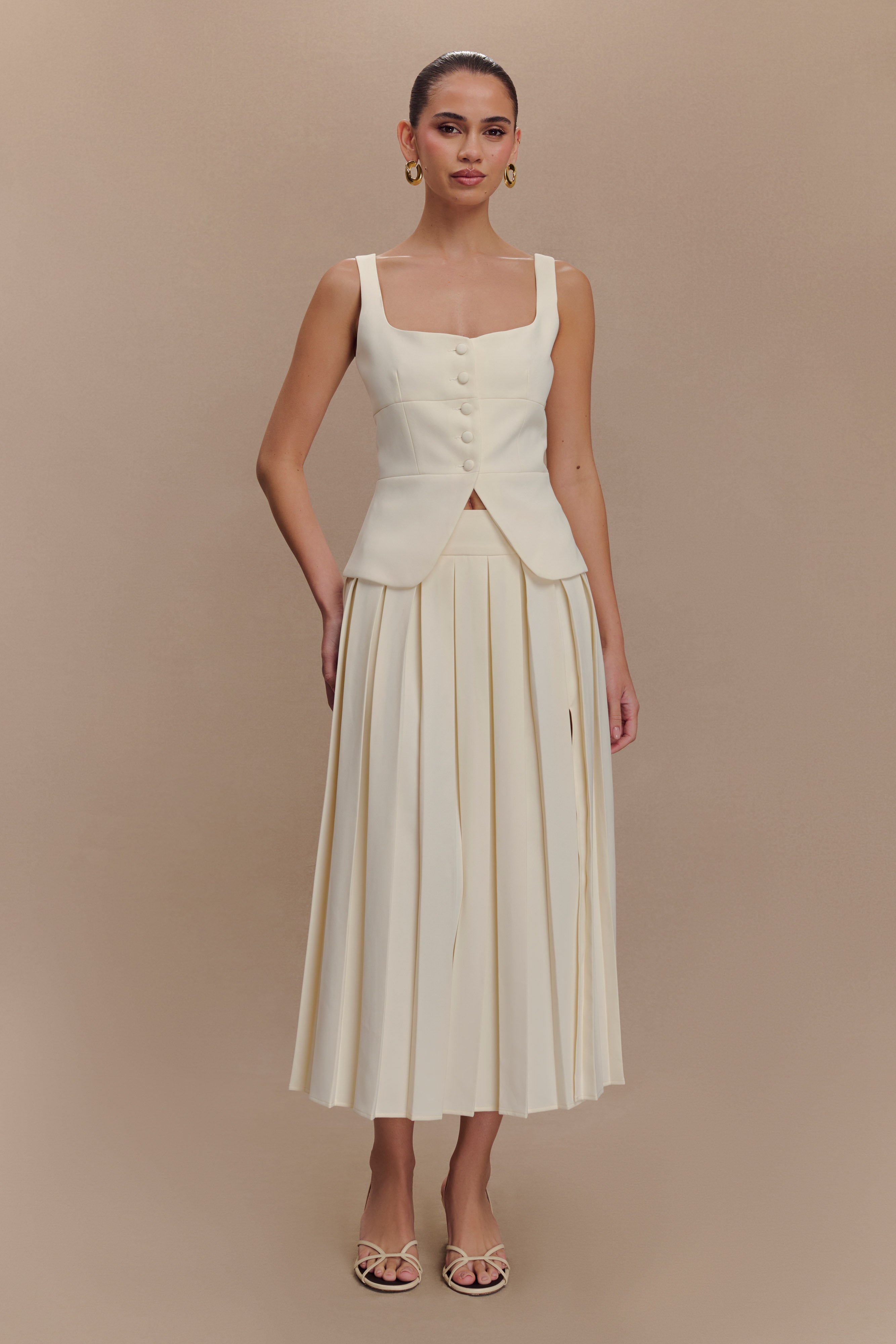 Sunny Pleated Midi Skirt - Ivory